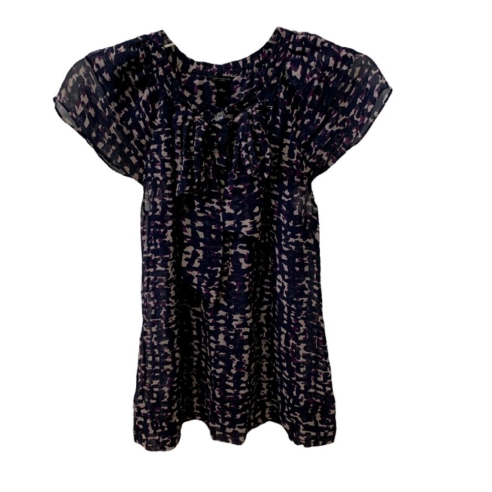 Ann Taylor Graphic Sheer Ruffle Silk Top Small - Picture 8 of 12